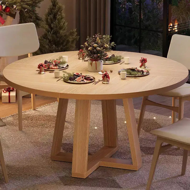 Tavolo da pranzo rotondo da 120 cm, tavolo da cucina per 4-6 persone con robusta base a croce e piedini regolabili per sala da pranzo, cucina, soggiorno