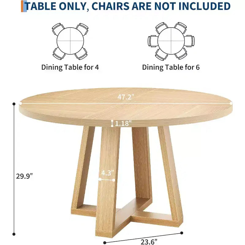 Tavolo da pranzo rotondo da 120 cm, tavolo da cucina per 4-6 persone con robusta base a croce e piedini regolabili per sala da pranzo, cucina, soggiorno