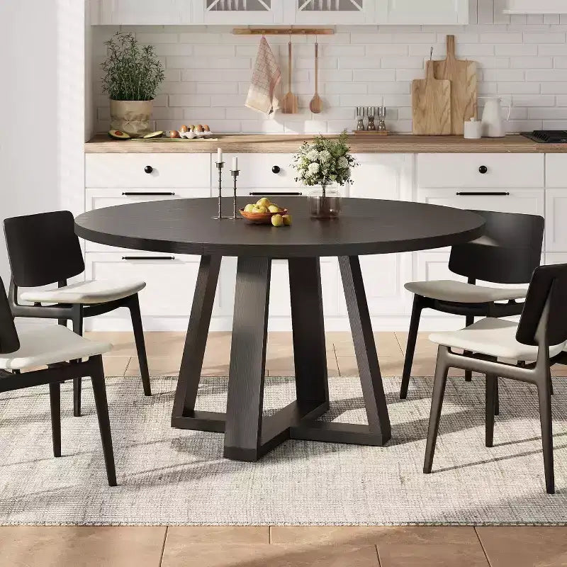 Tavolo da pranzo rotondo da 120 cm, tavolo da cucina per 4-6 persone con robusta base a croce e piedini regolabili per sala da pranzo, cucina, soggiorno