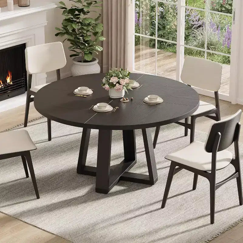 Tavolo da pranzo rotondo da 120 cm, tavolo da cucina per 4-6 persone con robusta base a croce e piedini regolabili per sala da pranzo, cucina, soggiorno
