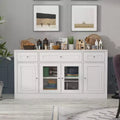 Famapy Dining Buffet Sideboard with 3-Drawer & 4 Glass Doors,Kitchen & Dining Room Organizer,Pantry Cabinet for Tableware Storage