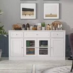 Famapy Dining Buffet Sideboard with 3-Drawer & 4 Glass Doors,Kitchen & Dining Room Organizer,Pantry Cabinet for Tableware Storage