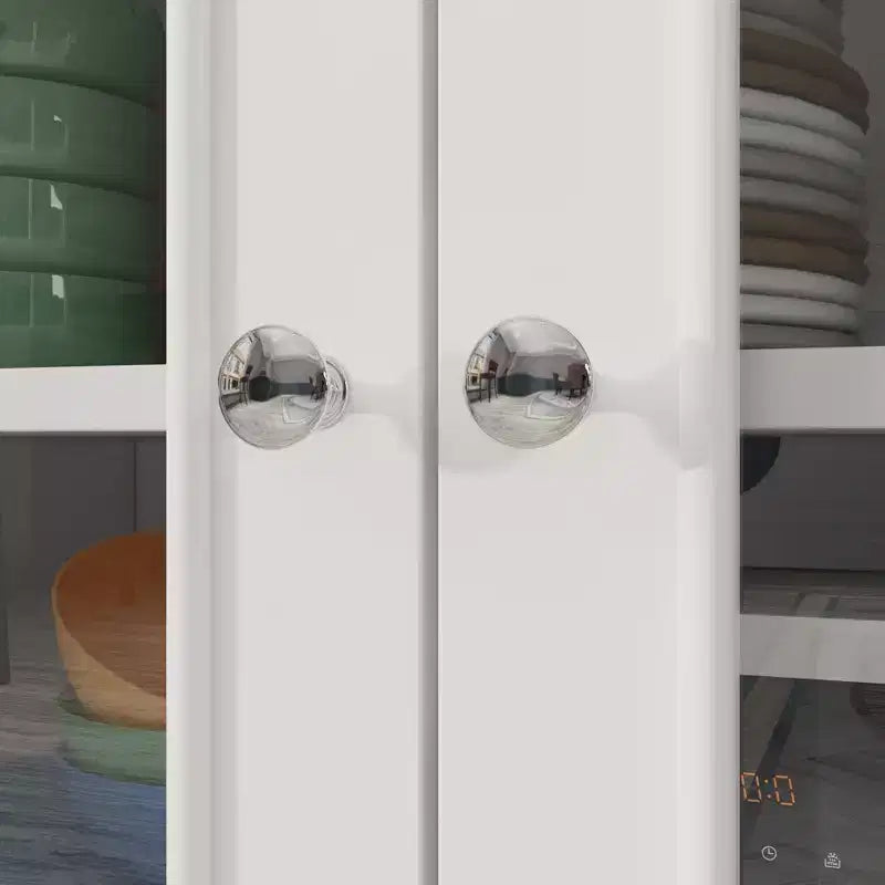 Madia per sala da pranzo Famapy con 3 cassetti e 4 ante in vetro, organizer per cucina e sala da pranzo, dispensa per stoviglie