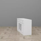 Madia per sala da pranzo Famapy con 3 cassetti e 4 ante in vetro, organizer per cucina e sala da pranzo, dispensa per stoviglie