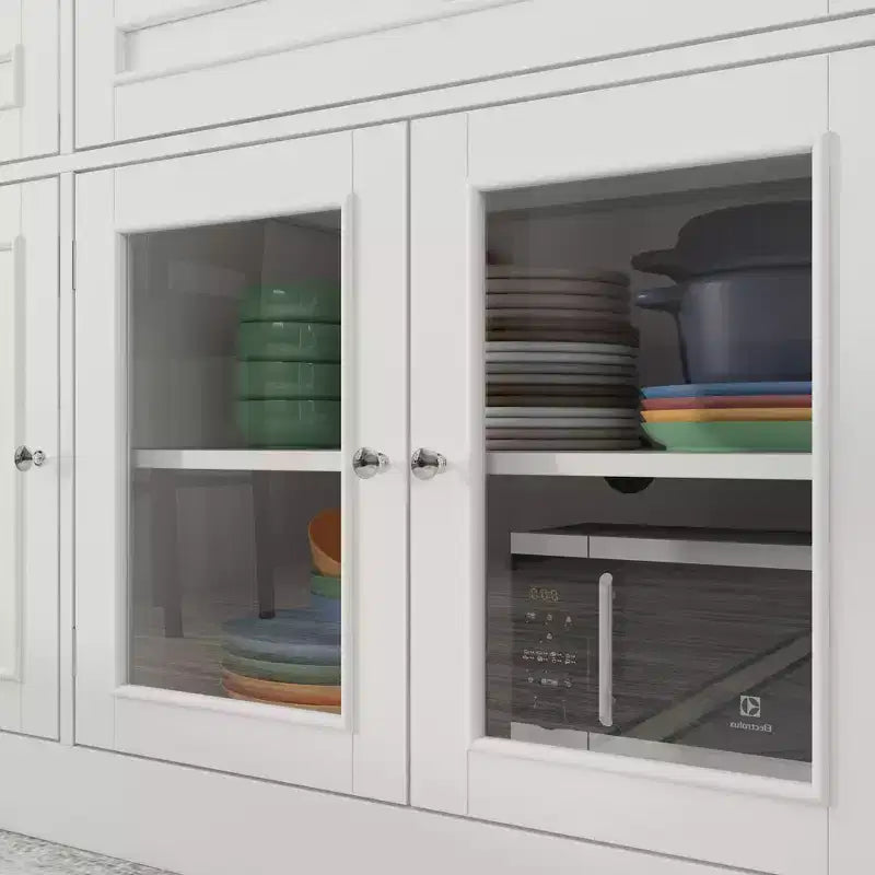 Madia per sala da pranzo Famapy con 3 cassetti e 4 ante in vetro, organizer per cucina e sala da pranzo, dispensa per stoviglie