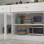 Madia per sala da pranzo Famapy con 3 cassetti e 4 ante in vetro, organizer per cucina e sala da pranzo, dispensa per stoviglie