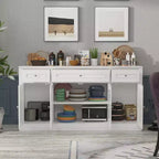 Madia per sala da pranzo Famapy con 3 cassetti e 4 ante in vetro, organizer per cucina e sala da pranzo, dispensa per stoviglie