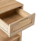 Comodino Homy Casa con cassetto in rattan, tavolino da notte con ripiano aperto