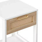 Comodino Homy Casa con cassetto in rattan, tavolino da notte con ripiano aperto