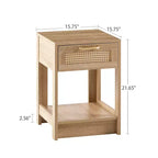 Comodino Homy Casa con cassetto in rattan, tavolino da notte con ripiano aperto