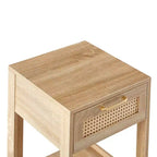 Comodino Homy Casa con cassetto in rattan, tavolino da notte con ripiano aperto