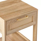 Comodino Homy Casa con cassetto in rattan, tavolino da notte con ripiano aperto