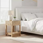 Homy Casa Nightstand with Rattan Drawer, Bedside Table with Open Shelf