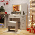 Set Toeletta da Fattoria Costway con Specchio e Luci 3 Modalità di Illuminazione e Luminosità Regolabile