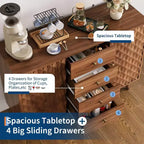 Credenza con 4 cassetti, mobile buffet con spazio contenitivo, credenze moderne di metà secolo con 2 ante, cucina, sala da pranzo, soggiorno