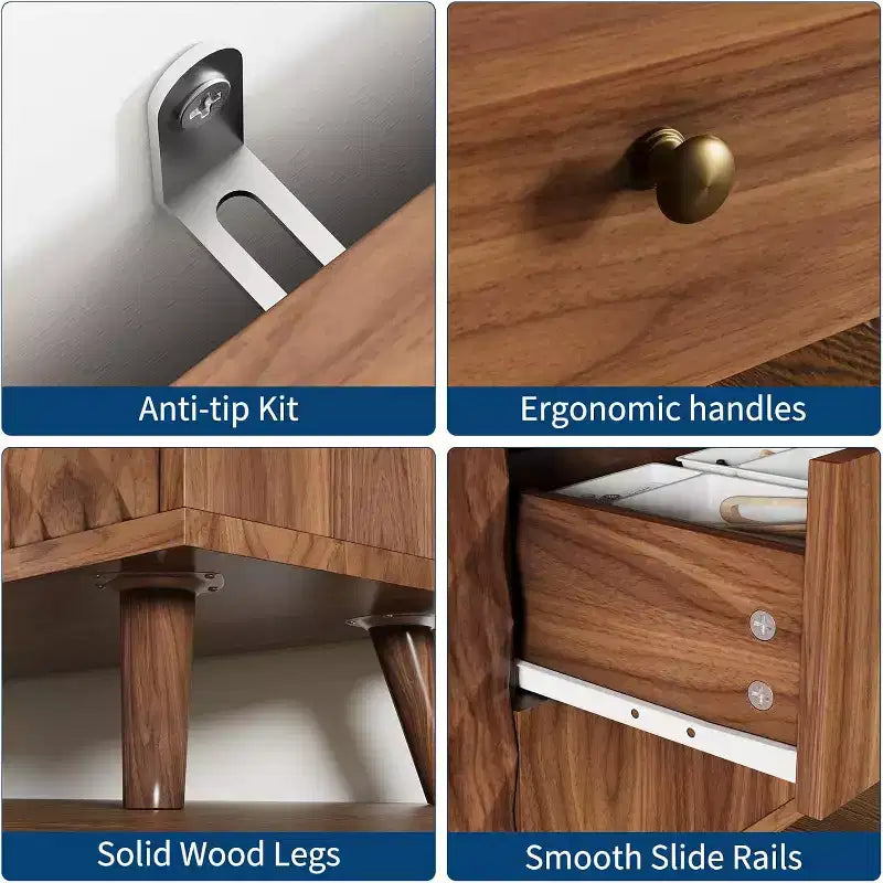 Credenza con 4 cassetti, mobile buffet con spazio contenitivo, credenze moderne di metà secolo con 2 ante, cucina, sala da pranzo, soggiorno