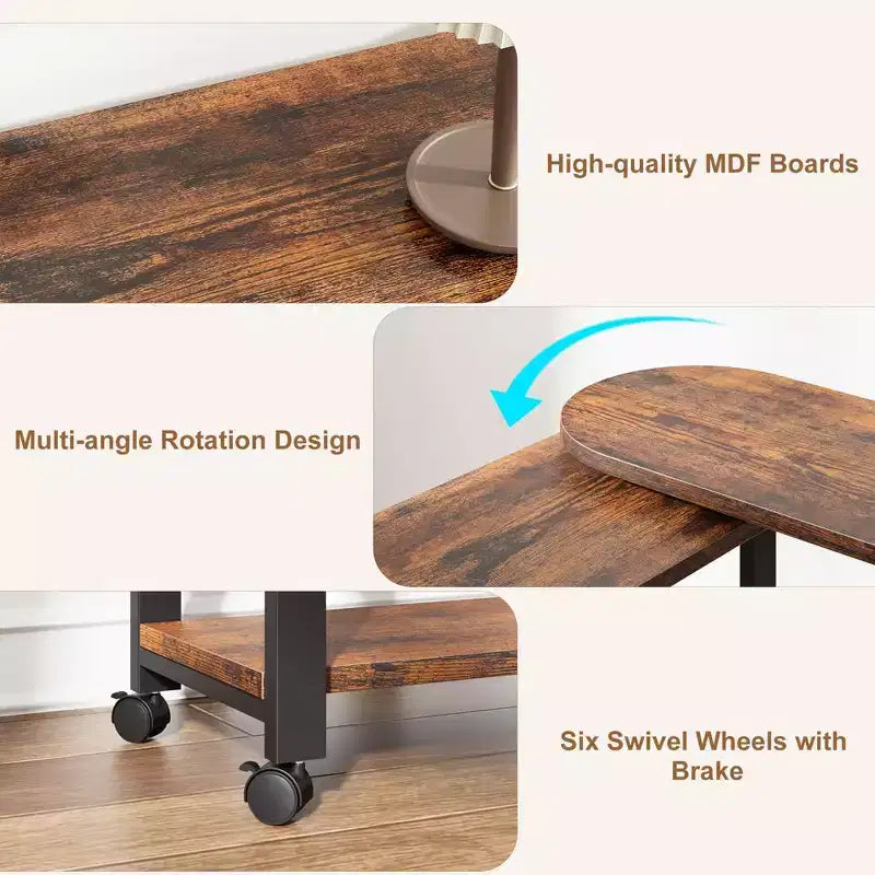 Tavolino da divano GustoWave girevole a 360°, con borsa extra e 6 ruote bloccabili, tavolino orientabile per camera da letto/soggiorno