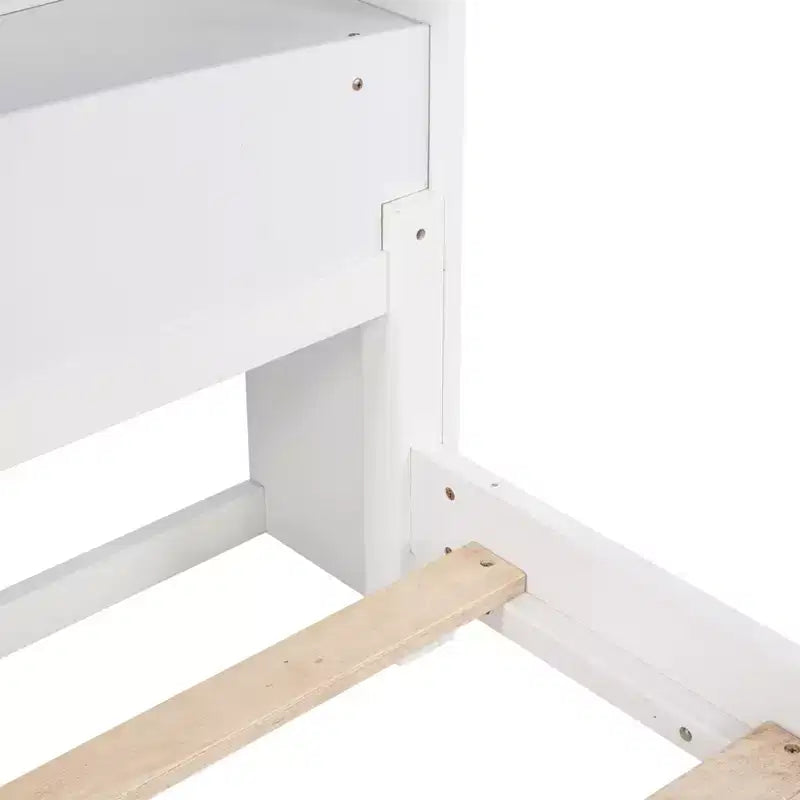 Letto matrimoniale Luxystar in legno con testiera libreria, luce LED con sensore di movimento e spondine regolabili