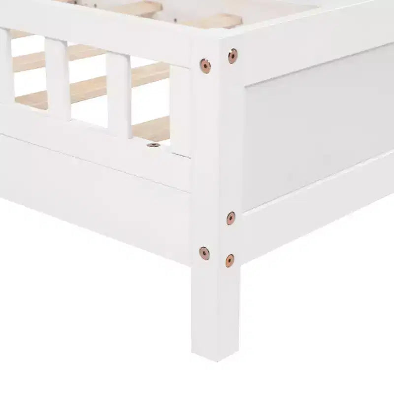 Letto matrimoniale Luxystar in legno con testiera libreria, luce LED con sensore di movimento e spondine regolabili