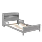 Letto matrimoniale Luxystar in legno con testiera libreria, luce LED con sensore di movimento e spondine regolabili