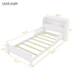 Letto matrimoniale Luxystar in legno con testiera libreria, luce LED con sensore di movimento e spondine regolabili