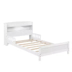 Letto matrimoniale Luxystar in legno con testiera libreria, luce LED con sensore di movimento e spondine regolabili