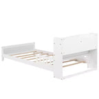 Letto matrimoniale Luxystar in legno con testiera libreria, luce LED con sensore di movimento e spondine regolabili
