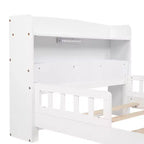 Letto matrimoniale Luxystar in legno con testiera libreria, luce LED con sensore di movimento e spondine regolabili