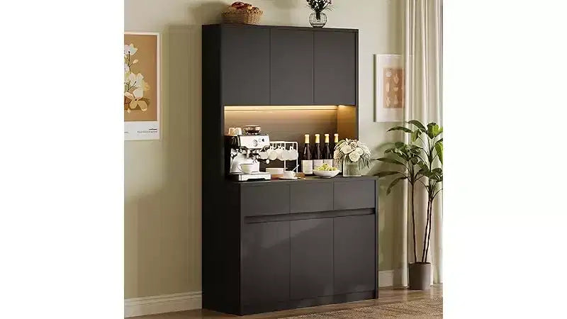 Wooden-door kitchen tall cabinets, featuring durable wood doors with excellent sealing properties, ideal for kitchens and rental properties.