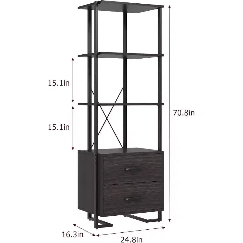 Scaffale a Scala con Cassetti, Libreria angolare Alta per Camera da Letto e Ufficio, Organizzatore Multiuso con Finitura Effetto Legno