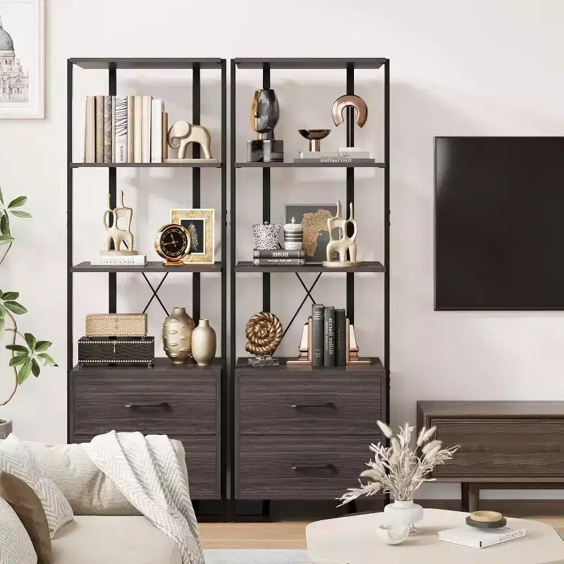 Scaffale a Scala con Cassetti, Libreria angolare Alta per Camera da Letto e Ufficio, Organizzatore Multiuso con Finitura Effetto Legno