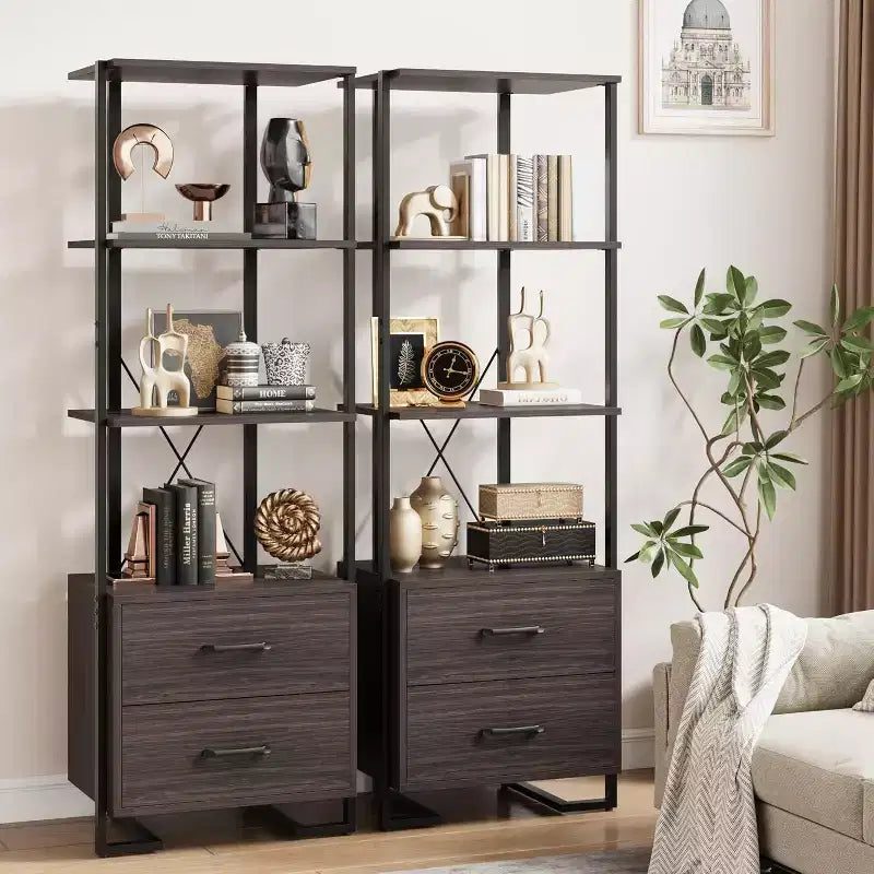Scaffale a Scala con Cassetti, Libreria angolare Alta per Camera da Letto e Ufficio, Organizzatore Multiuso con Finitura Effetto Legno