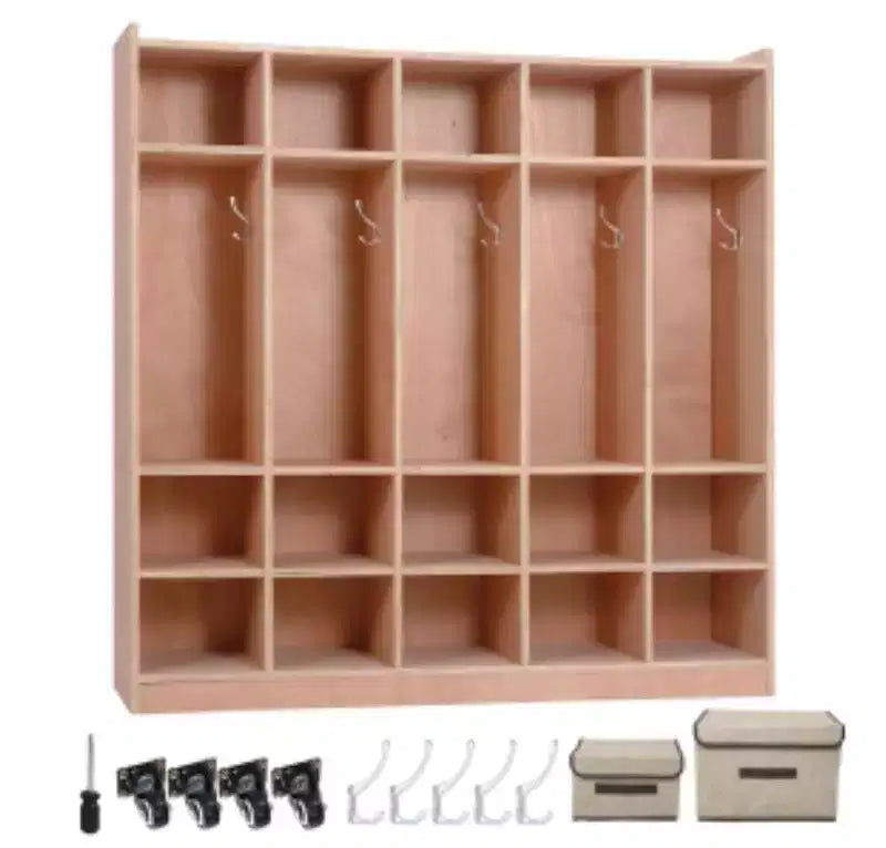 5 Large & 15 Small Wooden Plywood Coat & Hat Storage Cabinet Set for Entryway