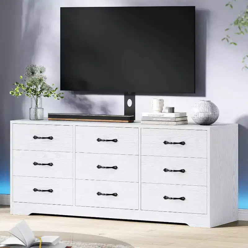 Mobile porta TV con supporto per TV da 32 a 85 pollici, mobile TV moderno in legno con 9 cassetti portaoggetti, mobile per soggiorno
