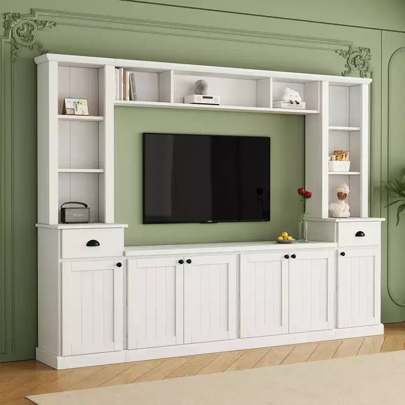 Mobile soggiorno a parete con ponte, mobile TV con ripiani regolabili, grande porta TV con contenitore per TV da 75 pollici