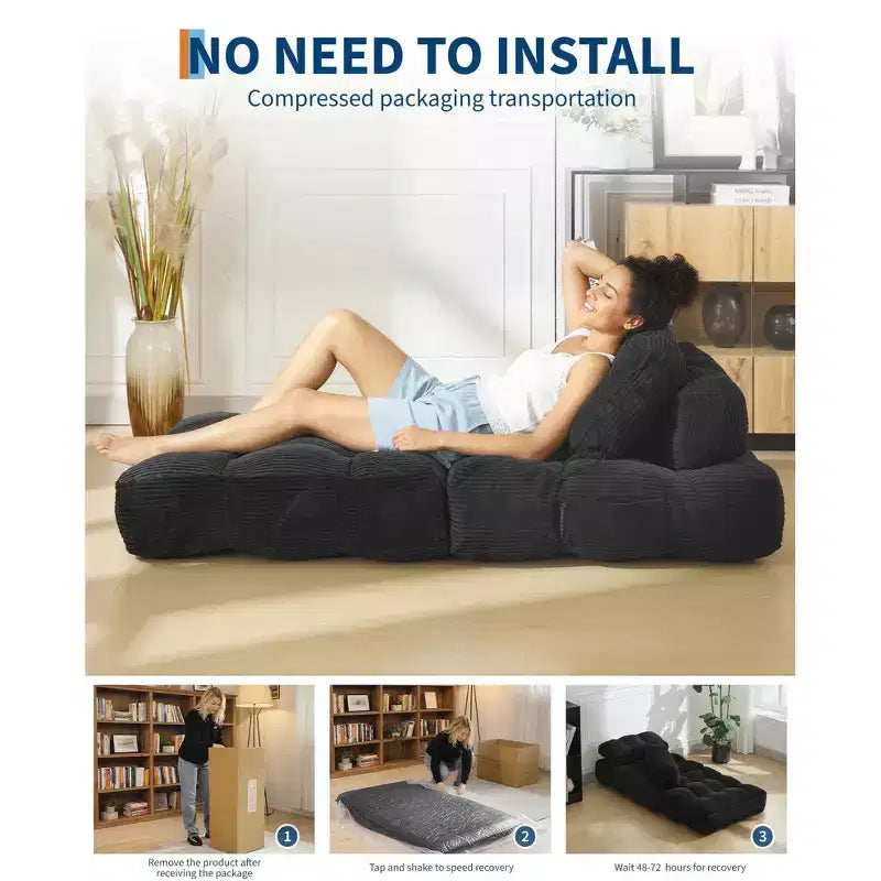 79 Divano Letto Pieghevole, Poltrona Letto Convertibile Singola con Cuscino, Materasso, Chaise Longue da Terra Portatile con Fodera Lavabile in Lavatrice per Soggiorno