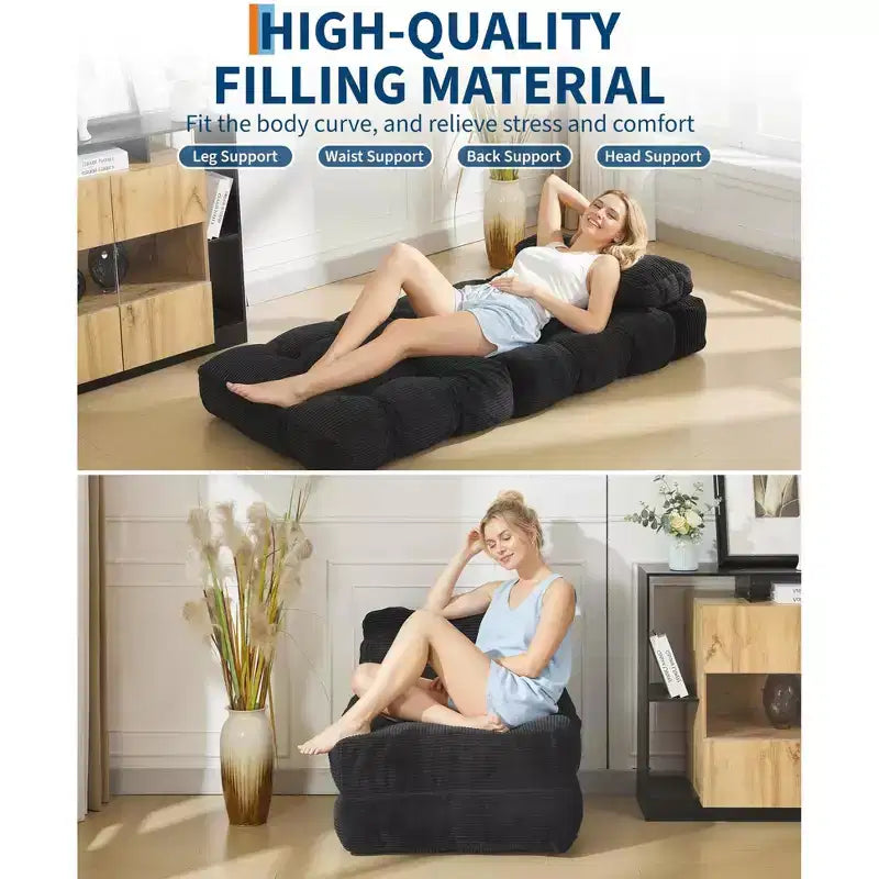 79 Divano Letto Pieghevole, Poltrona Letto Convertibile Singola con Cuscino, Materasso, Chaise Longue da Terra Portatile con Fodera Lavabile in Lavatrice per Soggiorno