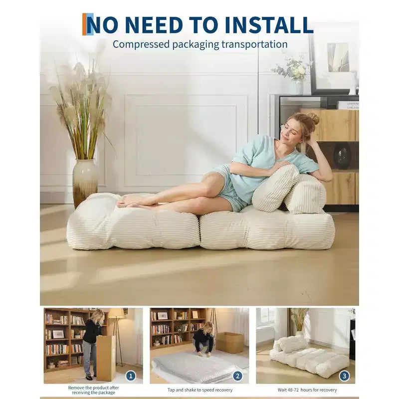 79 Divano Letto Pieghevole, Poltrona Letto Convertibile Singola con Cuscino, Materasso, Chaise Longue da Terra Portatile con Fodera Lavabile in Lavatrice per Soggiorno