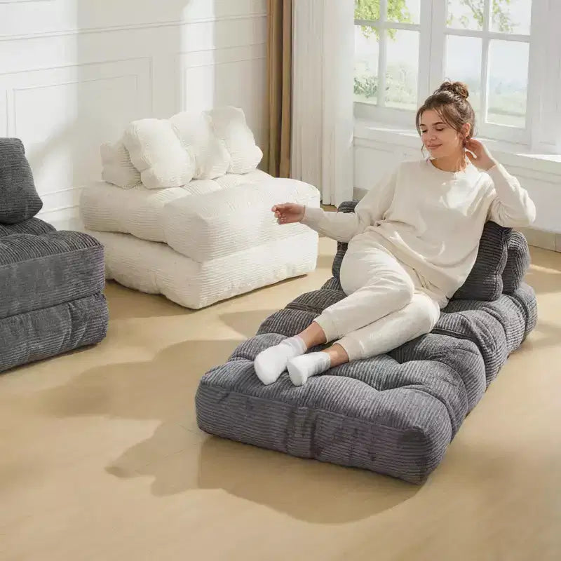 79 Divano Letto Pieghevole, Poltrona Letto Convertibile Singola con Cuscino, Materasso, Chaise Longue da Terra Portatile con Fodera Lavabile in Lavatrice per Soggiorno