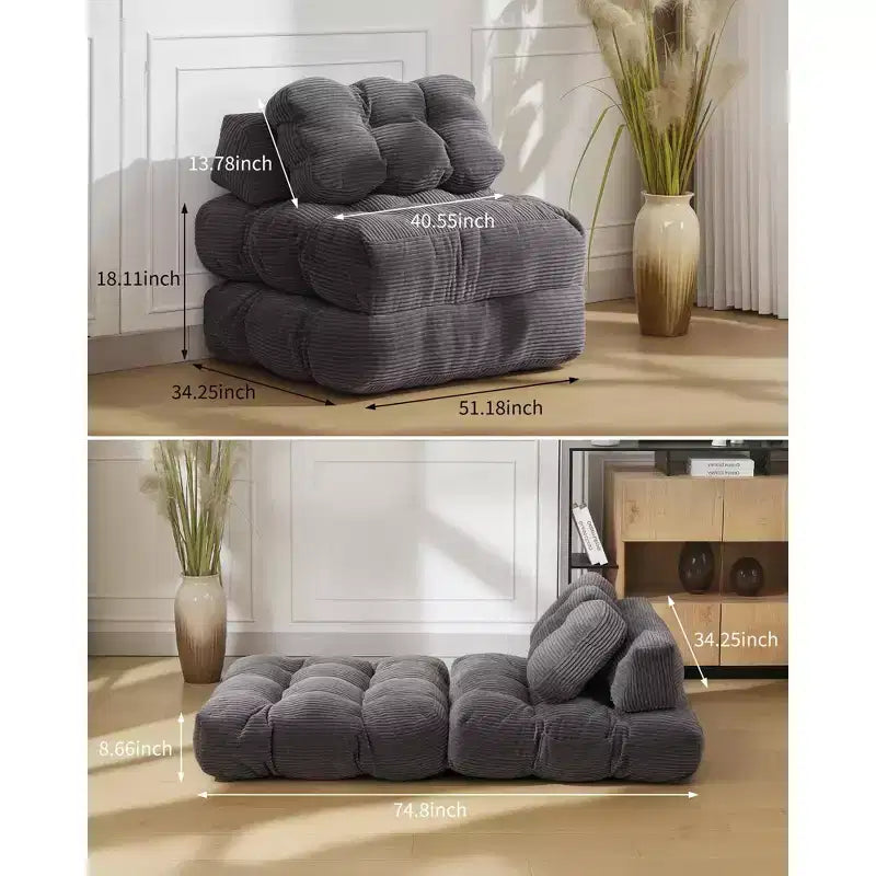 79 Divano Letto Pieghevole, Poltrona Letto Convertibile Singola con Cuscino, Materasso, Chaise Longue da Terra Portatile con Fodera Lavabile in Lavatrice per Soggiorno