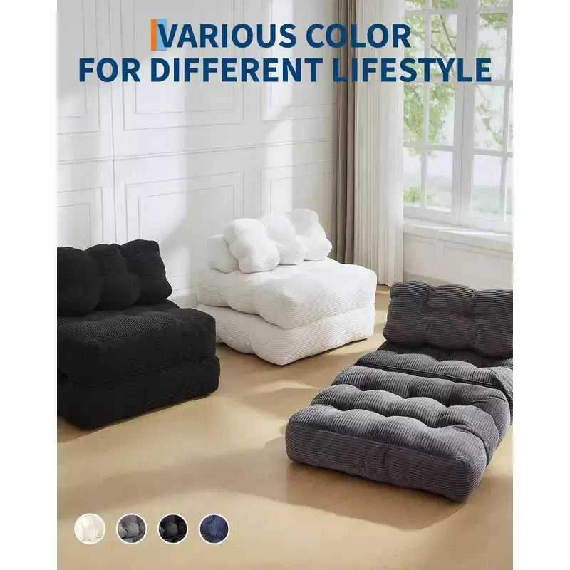 79 Divano Letto Pieghevole, Poltrona Letto Convertibile Singola con Cuscino, Materasso, Chaise Longue da Terra Portatile con Fodera Lavabile in Lavatrice per Soggiorno