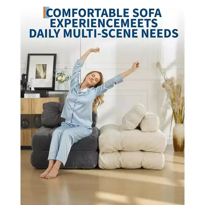 79 Divano Letto Pieghevole, Poltrona Letto Convertibile Singola con Cuscino, Materasso, Chaise Longue da Terra Portatile con Fodera Lavabile in Lavatrice per Soggiorno
