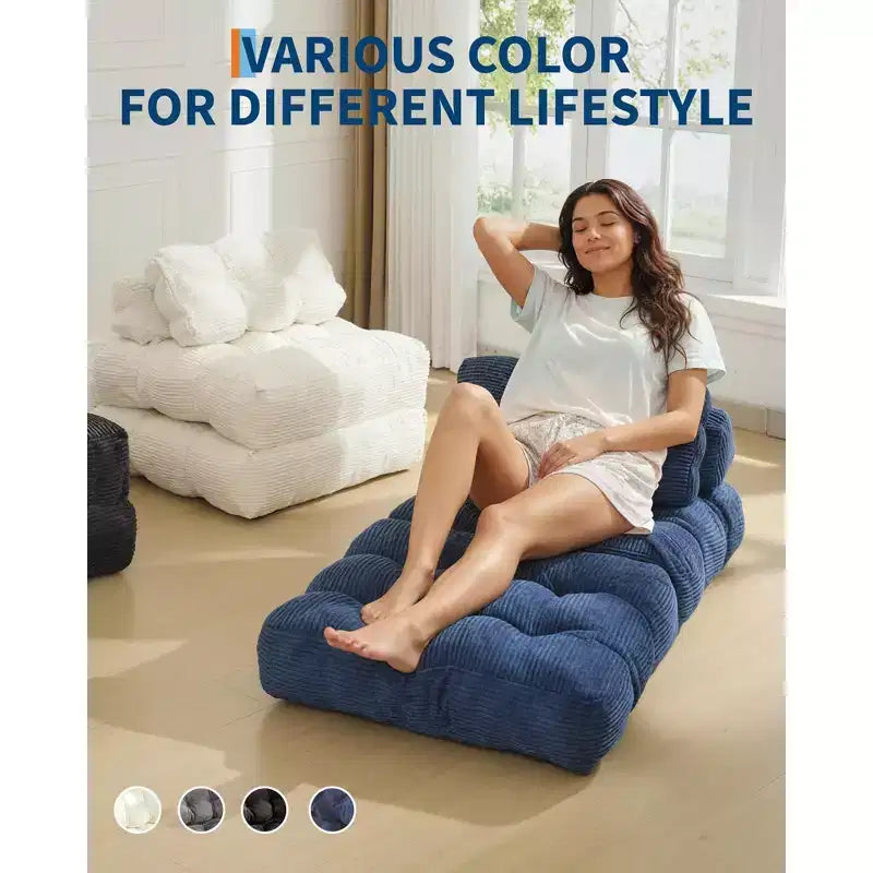 79 Divano Letto Pieghevole, Poltrona Letto Convertibile Singola con Cuscino, Materasso, Chaise Longue da Terra Portatile con Fodera Lavabile in Lavatrice per Soggiorno