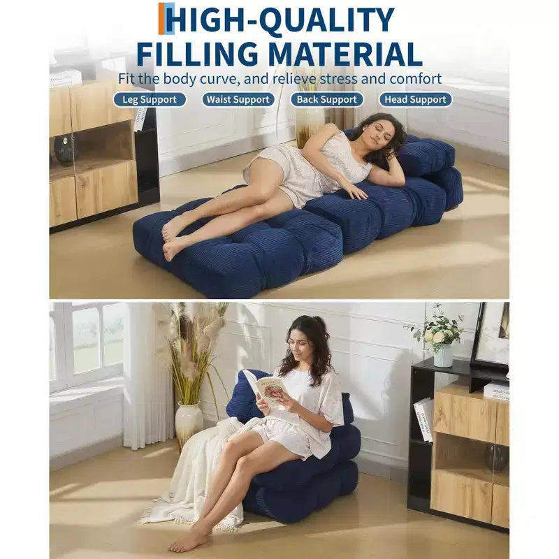 79 Divano Letto Pieghevole, Poltrona Letto Convertibile Singola con Cuscino, Materasso, Chaise Longue da Terra Portatile con Fodera Lavabile in Lavatrice per Soggiorno