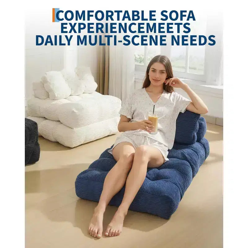 79 Divano Letto Pieghevole, Poltrona Letto Convertibile Singola con Cuscino, Materasso, Chaise Longue da Terra Portatile con Fodera Lavabile in Lavatrice per Soggiorno