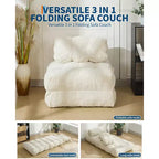 79 Divano Letto Pieghevole, Poltrona Letto Convertibile Singola con Cuscino, Materasso, Chaise Longue da Terra Portatile con Fodera Lavabile in Lavatrice per Soggiorno