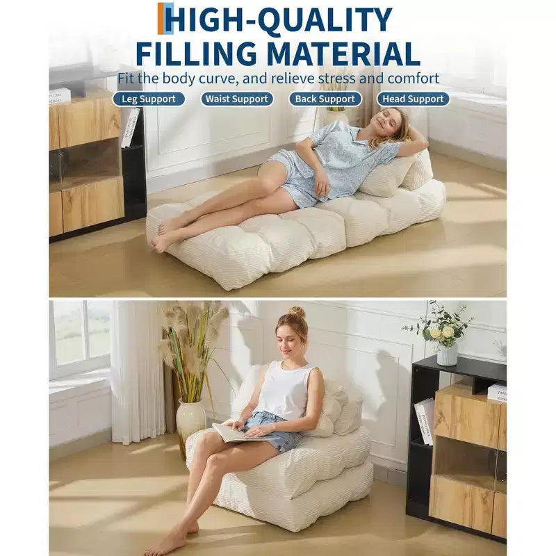 79 Divano Letto Pieghevole, Poltrona Letto Convertibile Singola con Cuscino, Materasso, Chaise Longue da Terra Portatile con Fodera Lavabile in Lavatrice per Soggiorno