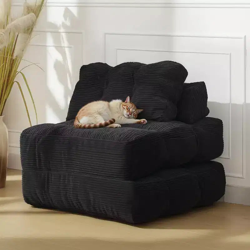79 Divano Letto Pieghevole, Poltrona Letto Convertibile Singola con Cuscino, Materasso, Chaise Longue da Terra Portatile con Fodera Lavabile in Lavatrice per Soggiorno