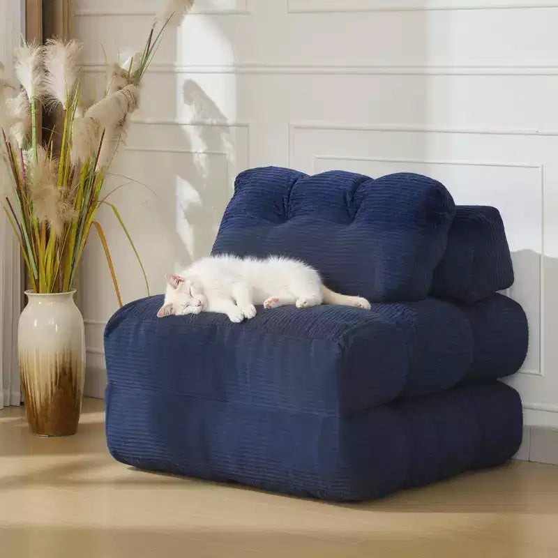 79 Divano Letto Pieghevole, Poltrona Letto Convertibile Singola con Cuscino, Materasso, Chaise Longue da Terra Portatile con Fodera Lavabile in Lavatrice per Soggiorno