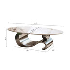 Tavolino da caffè ovale 49 con ripiano in finto marmo e base in acciaio inossidabile, tavolo centrale moderno o tavolino da cocktail per soggiorno-Panipeachy